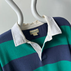 1980/90s Larger Soft and Slouchy Navy and Teal Rugby Shirt