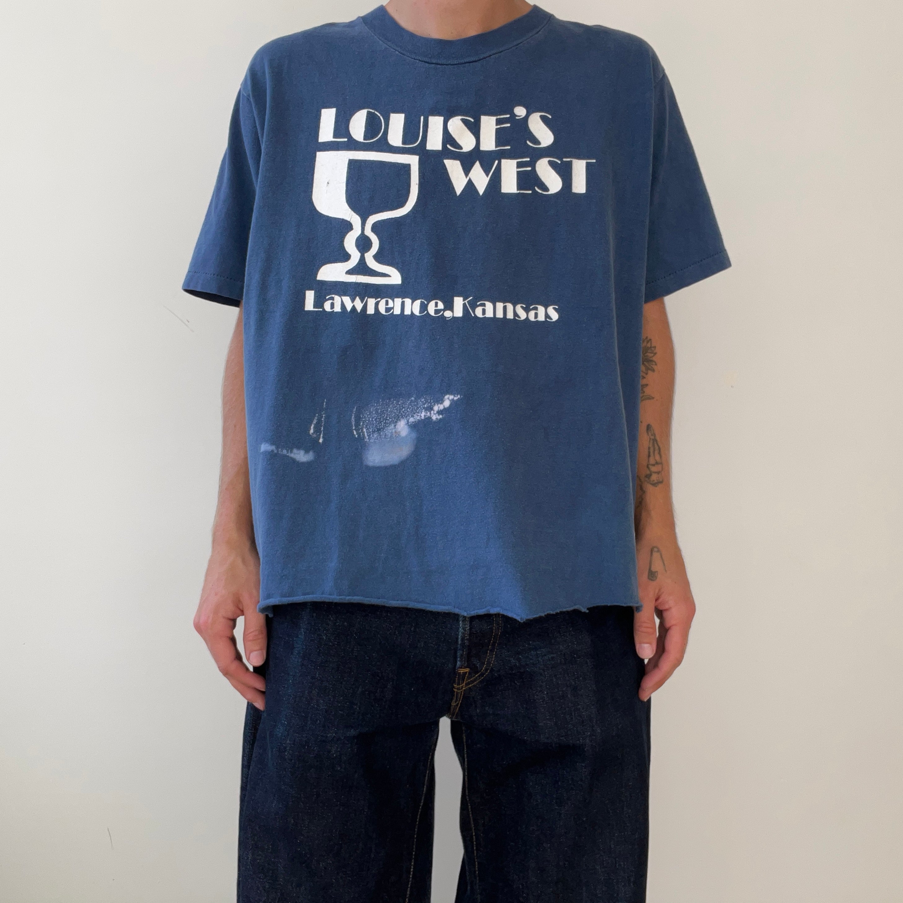 1980s Navy Blue Louises's West Lawrence, Kansas T Shirt - !!!