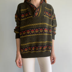 1980s Shawl Collar Fall Hued Grandpa Sweater