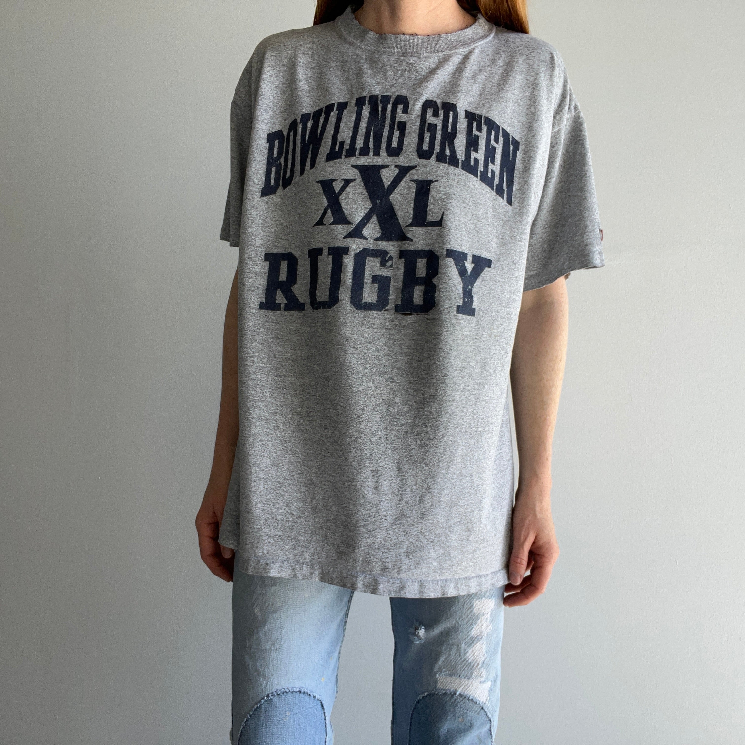 1990s Bowling Green Rugby Thinned Out and Tattered Shoulders T-Shirt