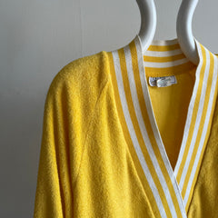 1980s Terry Cloth V-Neck Sweater/Sweatshirt with Pockets - WOWZA