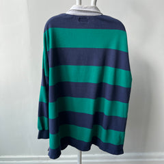 1980/90s Larger Soft and Slouchy Navy and Teal Rugby Shirt