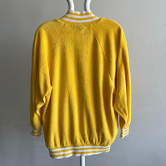 1980s Terry Cloth V-Neck Sweater/Sweatshirt with Pockets - WOWZA