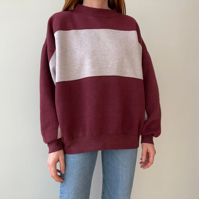 1980/90s Color Block Sweatshirt - Gray and Maroon