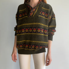 1980s Shawl Collar Fall Hued Grandpa Sweater