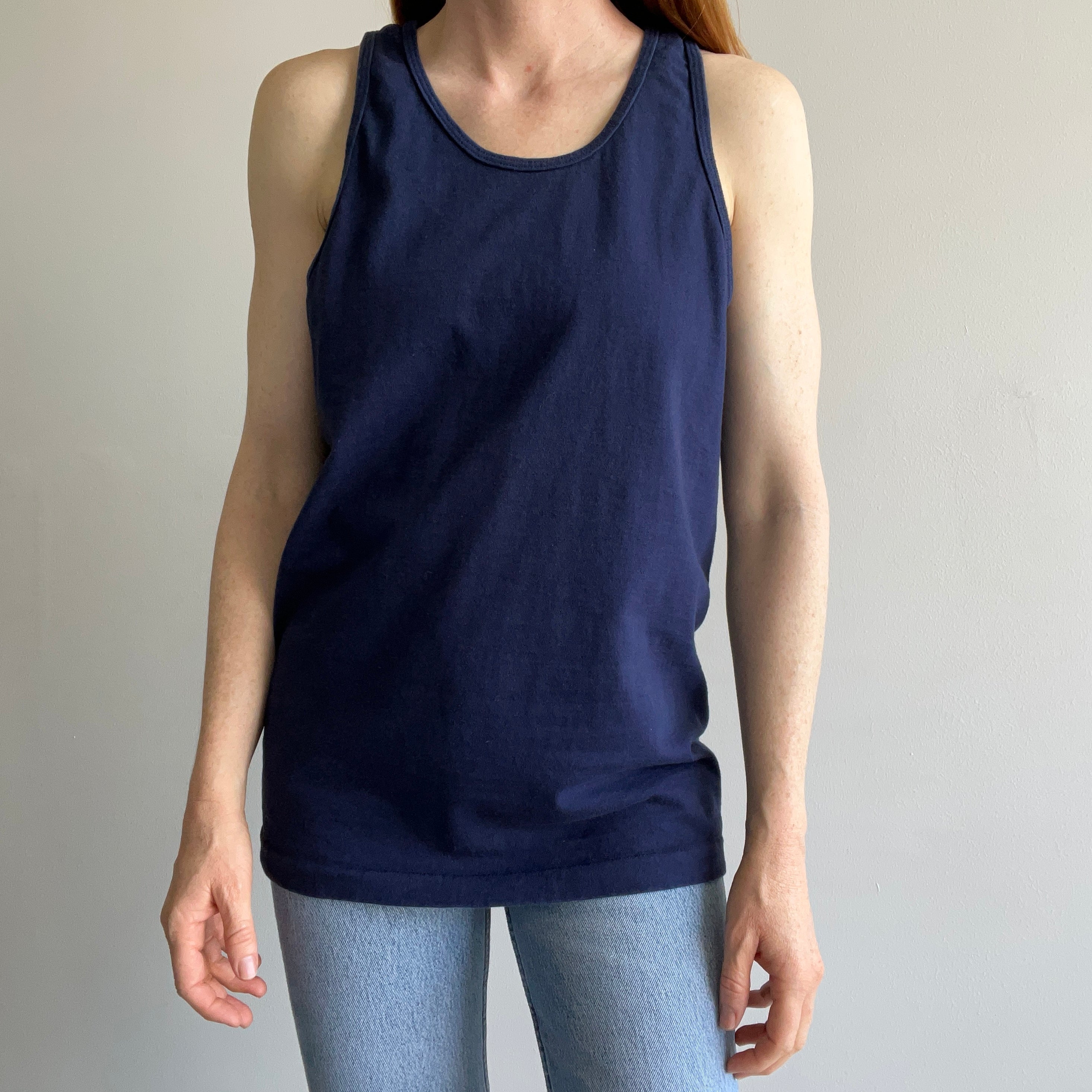 1980s Blank Navy Cotton Tank Top by FOTL