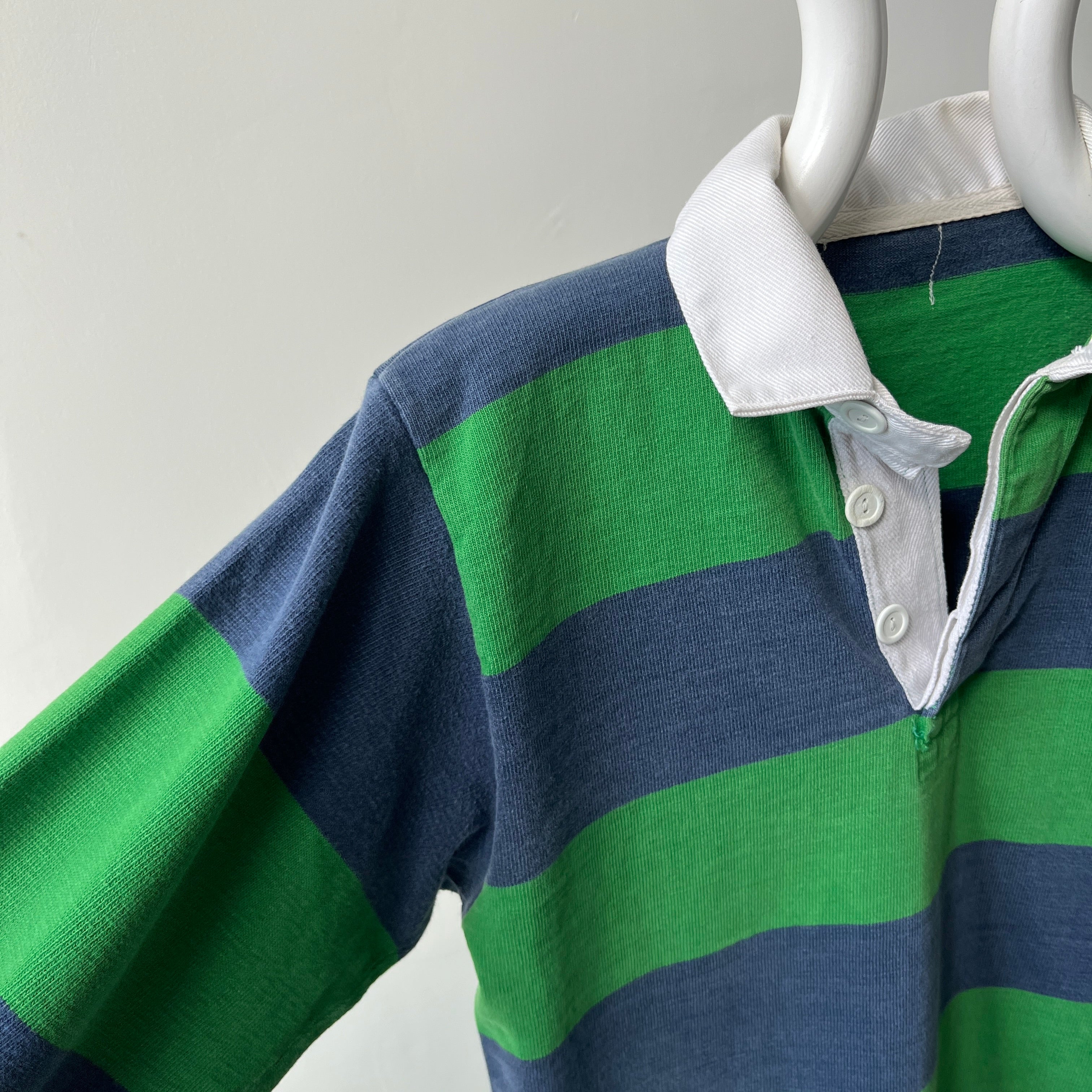 1980s Heavyweight Cotton Navy and Kelly Green Rugby - THIS