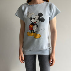 1970s Destroyed and Stained 70s Front and Back Mickey Cut Sleeve Warm Up