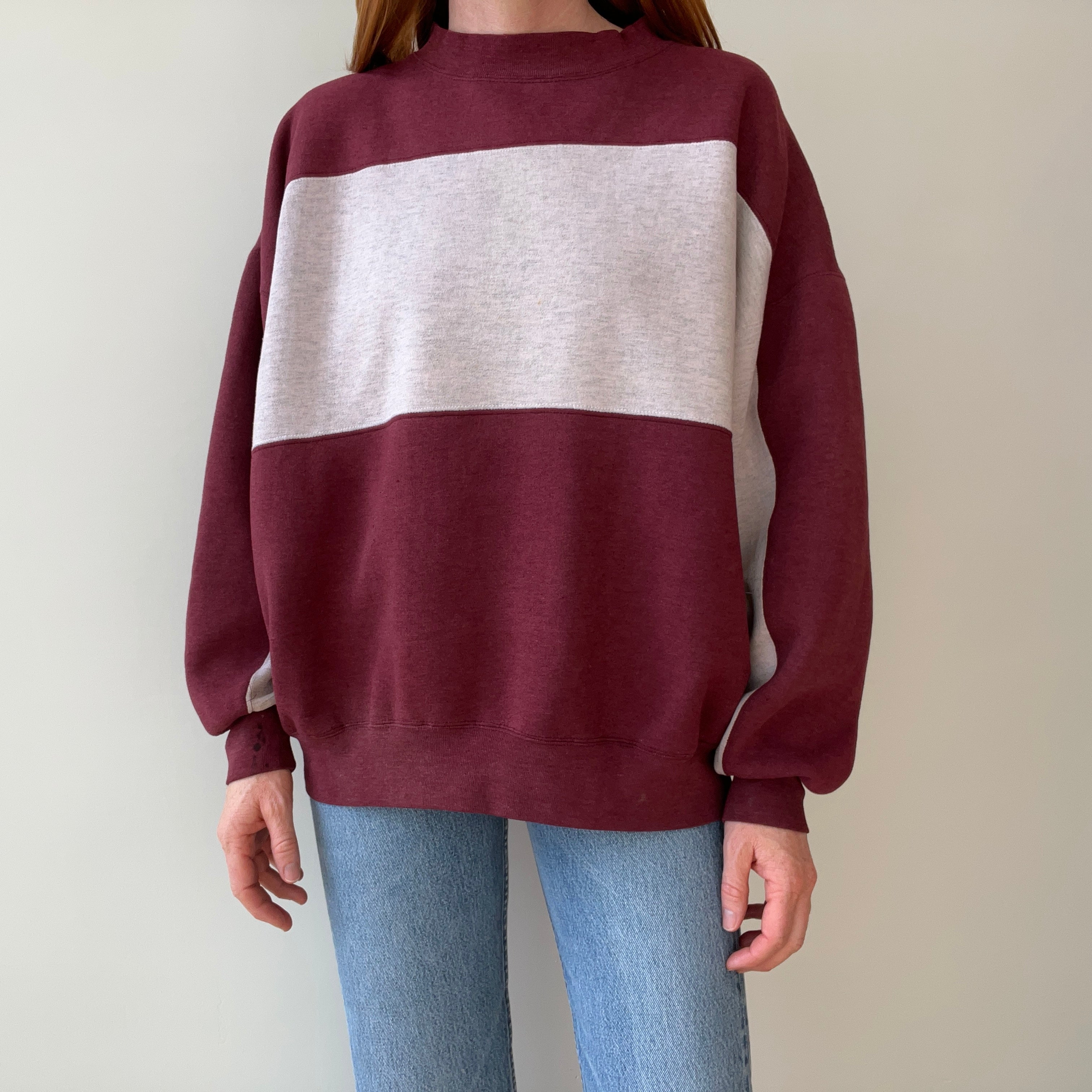 1980/90s Color Block Sweatshirt - Gray and Maroon