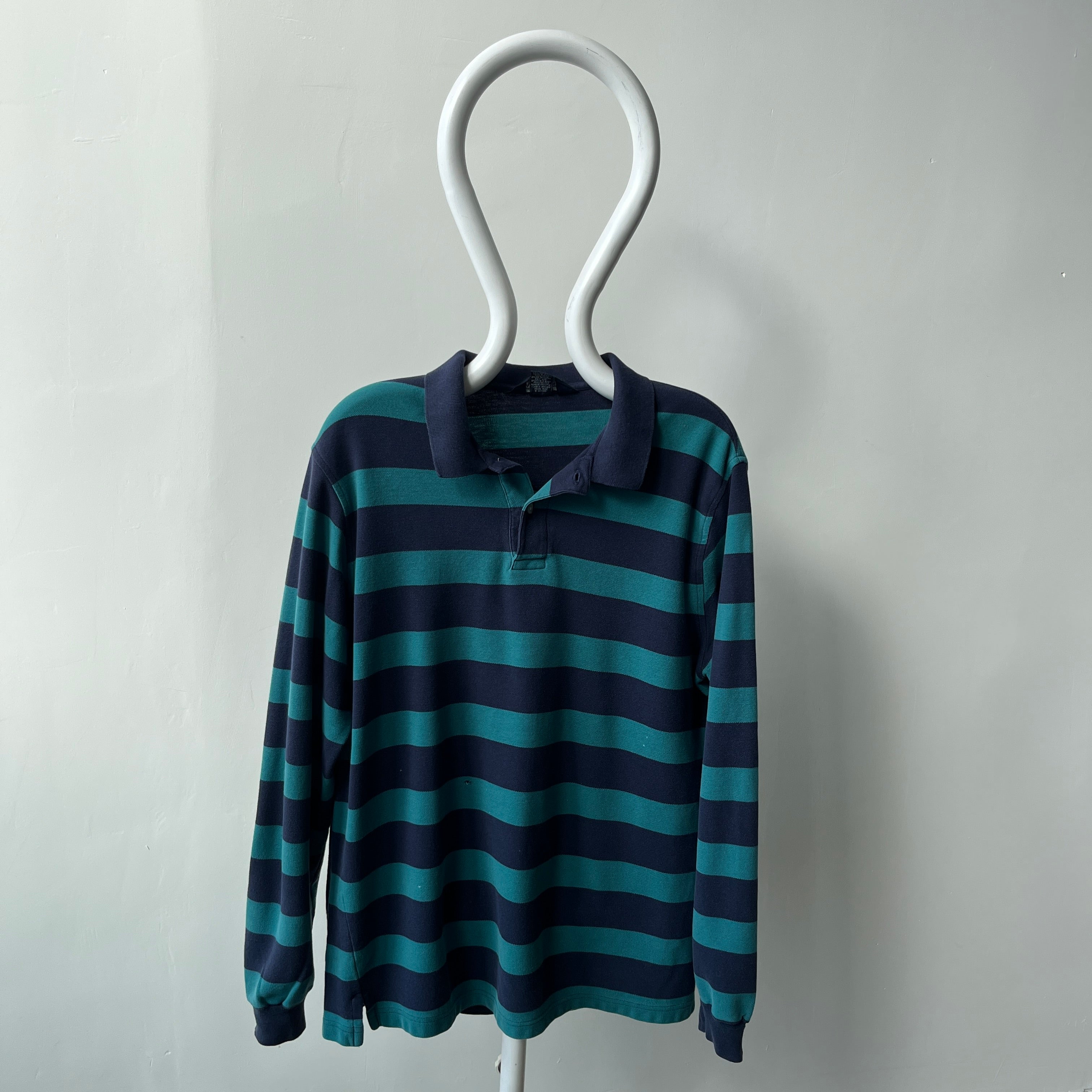 1990s Land's End Long SLeeve Striped Polo Shirt