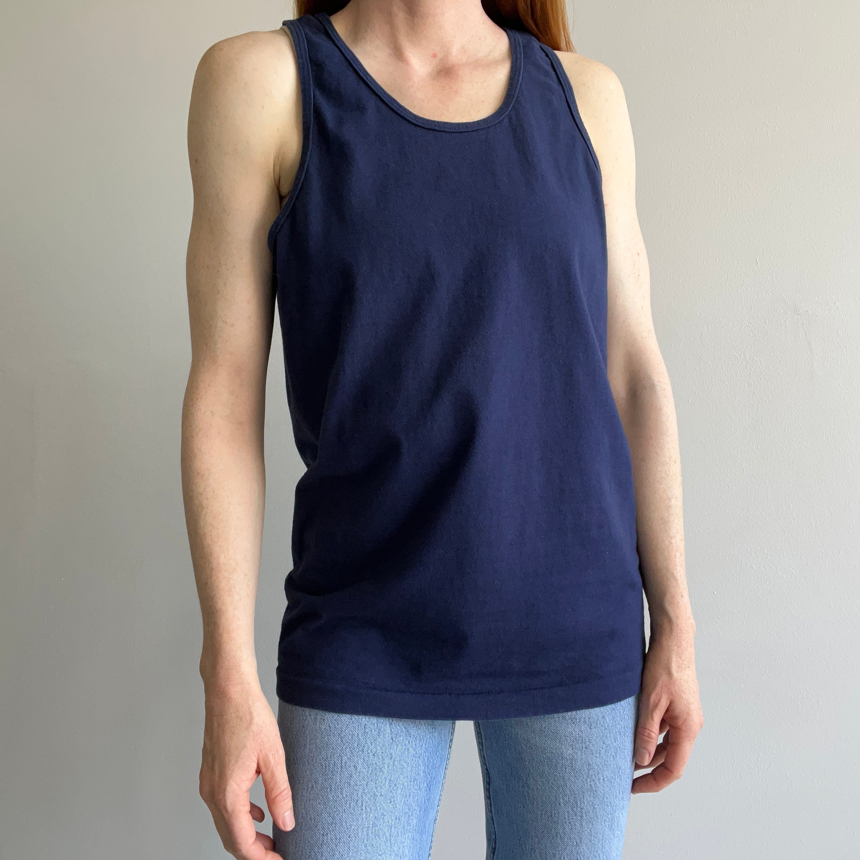 1980s Blank Navy Cotton Tank Top by FOTL