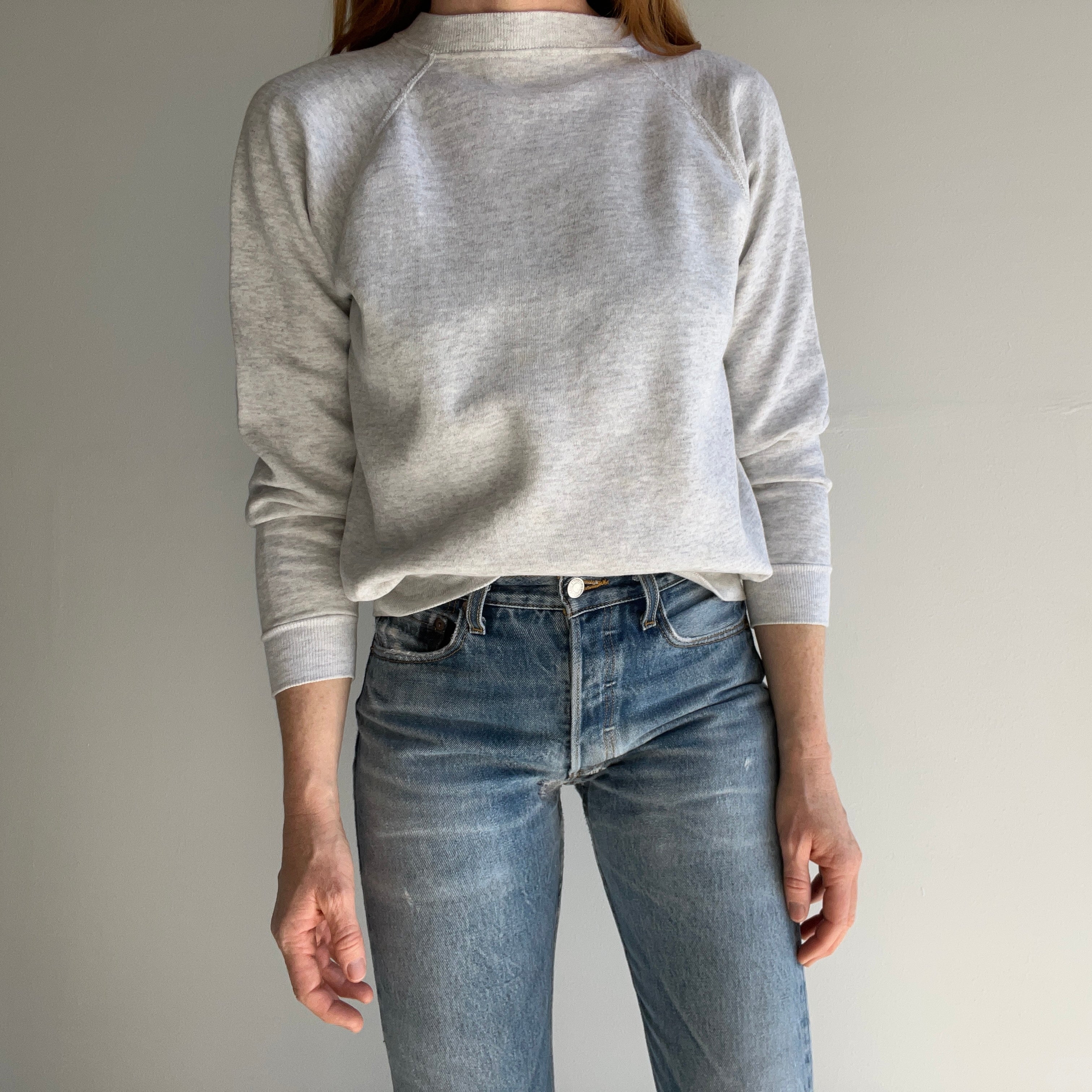 1980s Light Heather Gray Raglan Sweatshirt