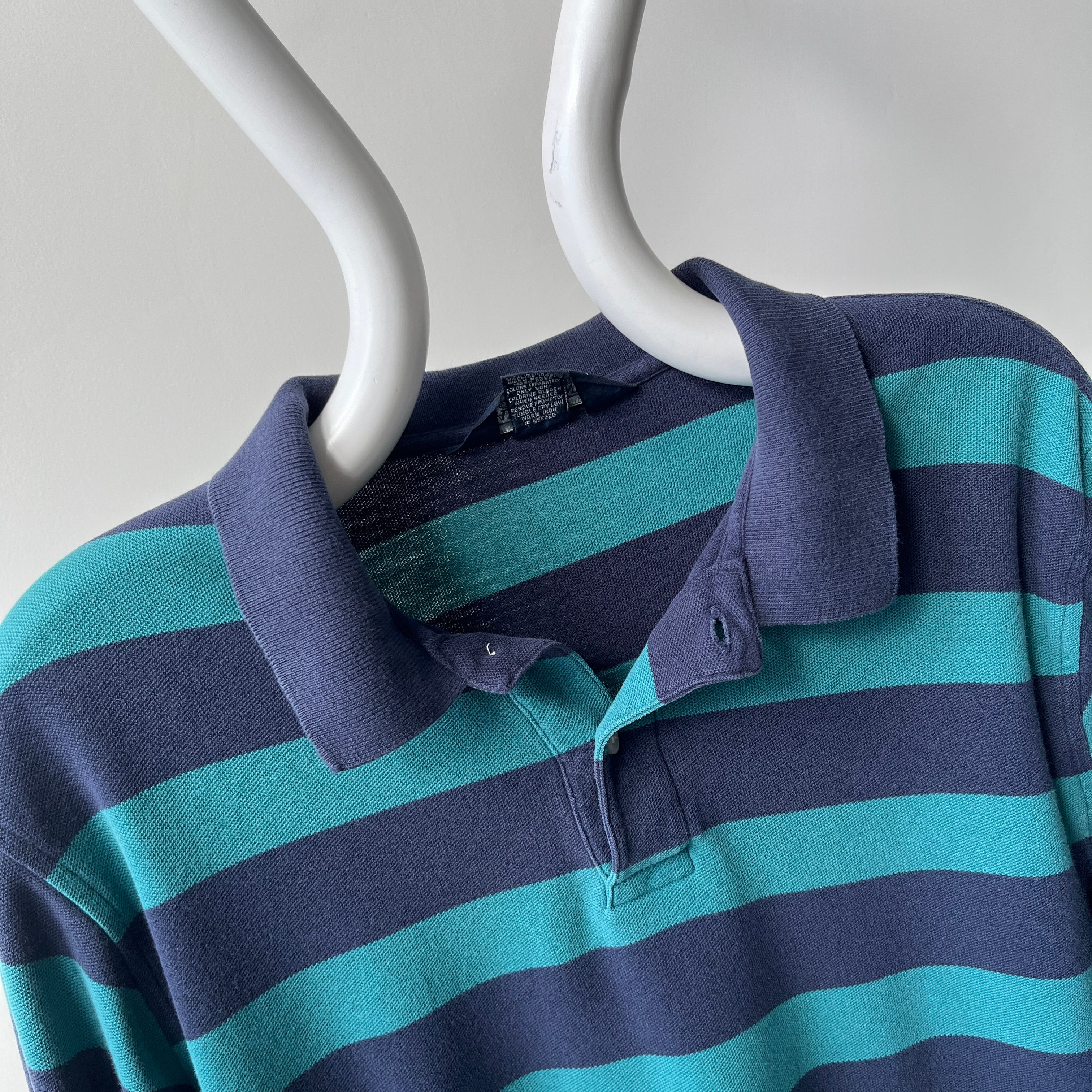 1990s Land's End Long SLeeve Striped Polo Shirt