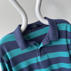 1990s Land's End Long SLeeve Striped Polo Shirt