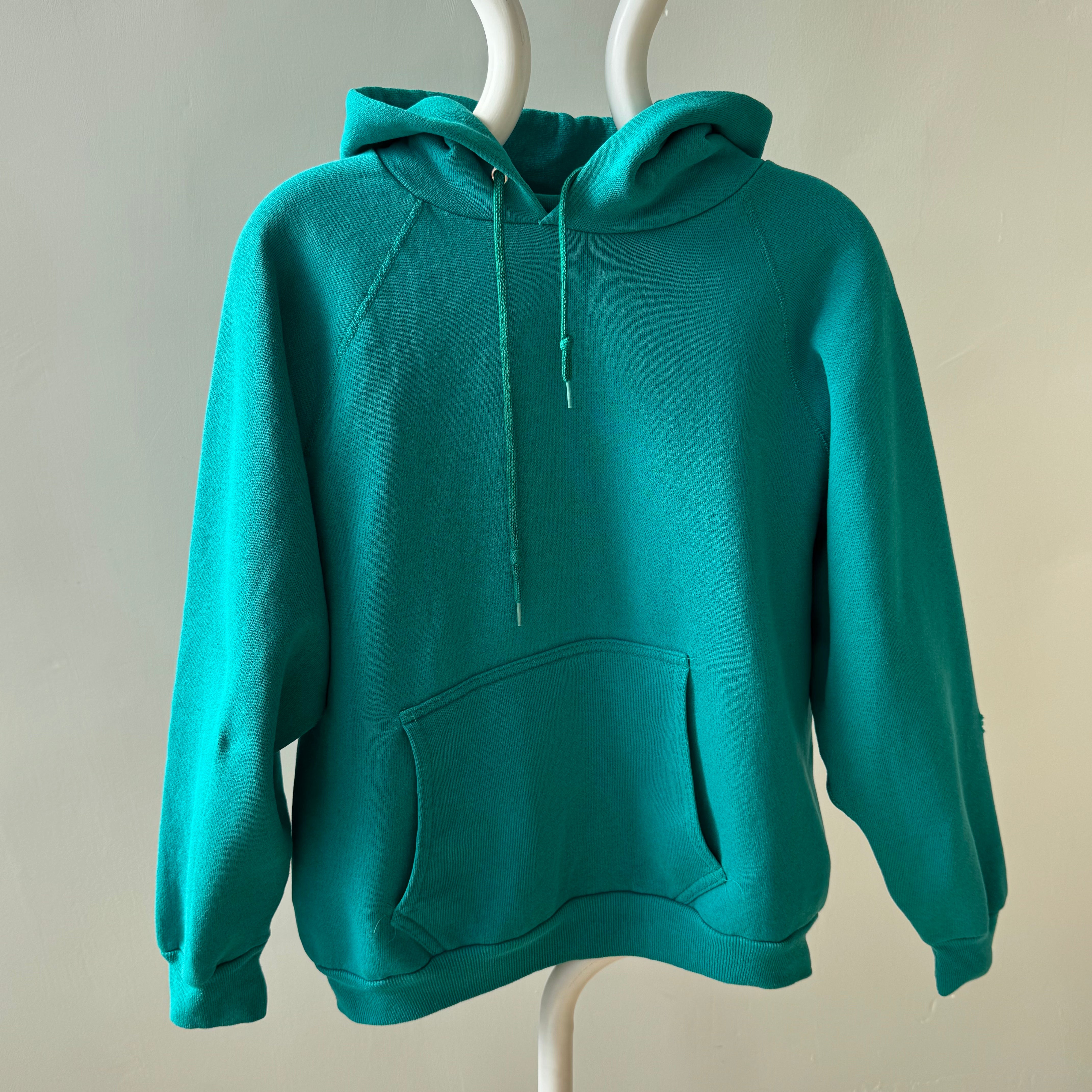 1980s Discus Medium Weight Luxury Teal Hoodie - IYKYK