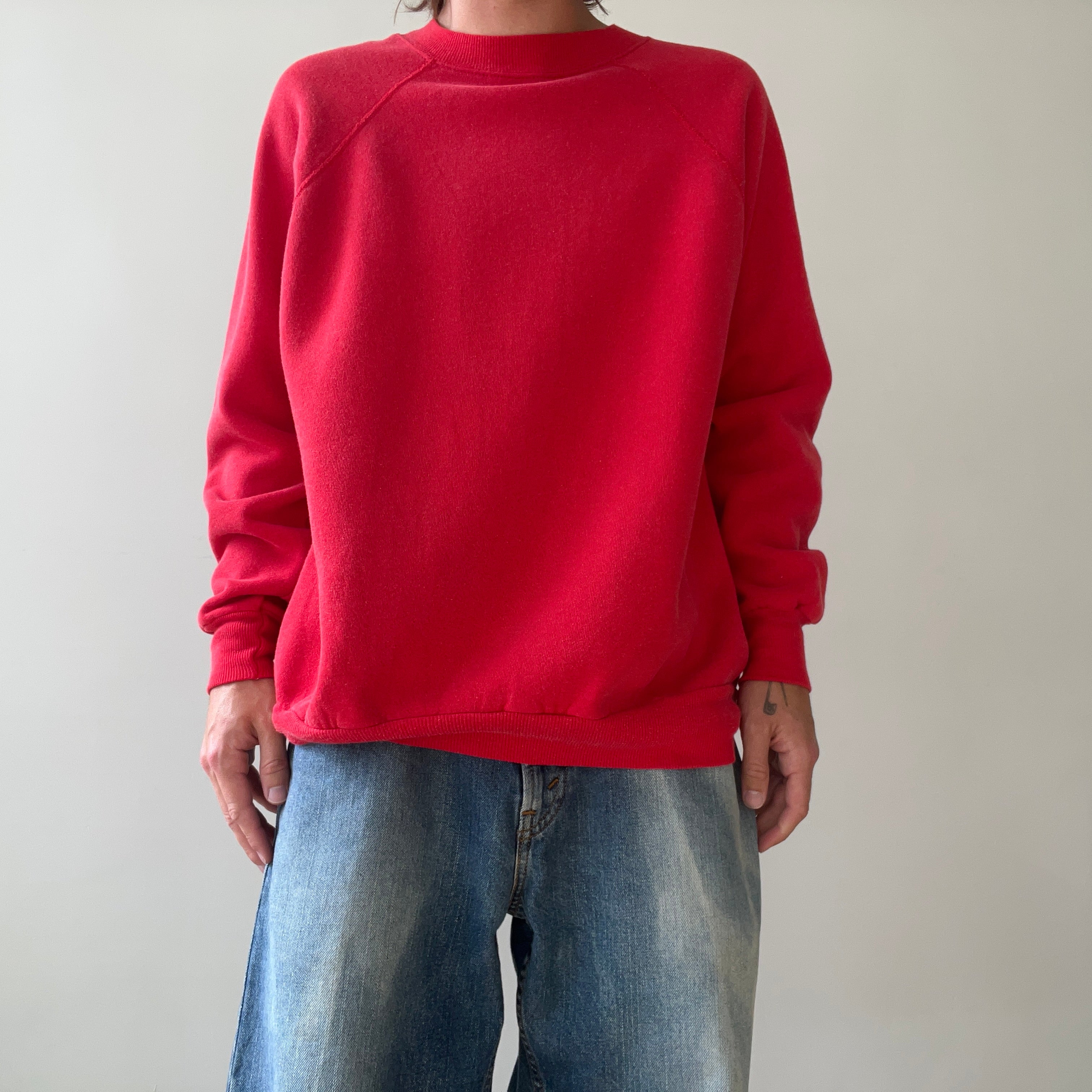 1980s Blank Red Raglan Sweatshirt