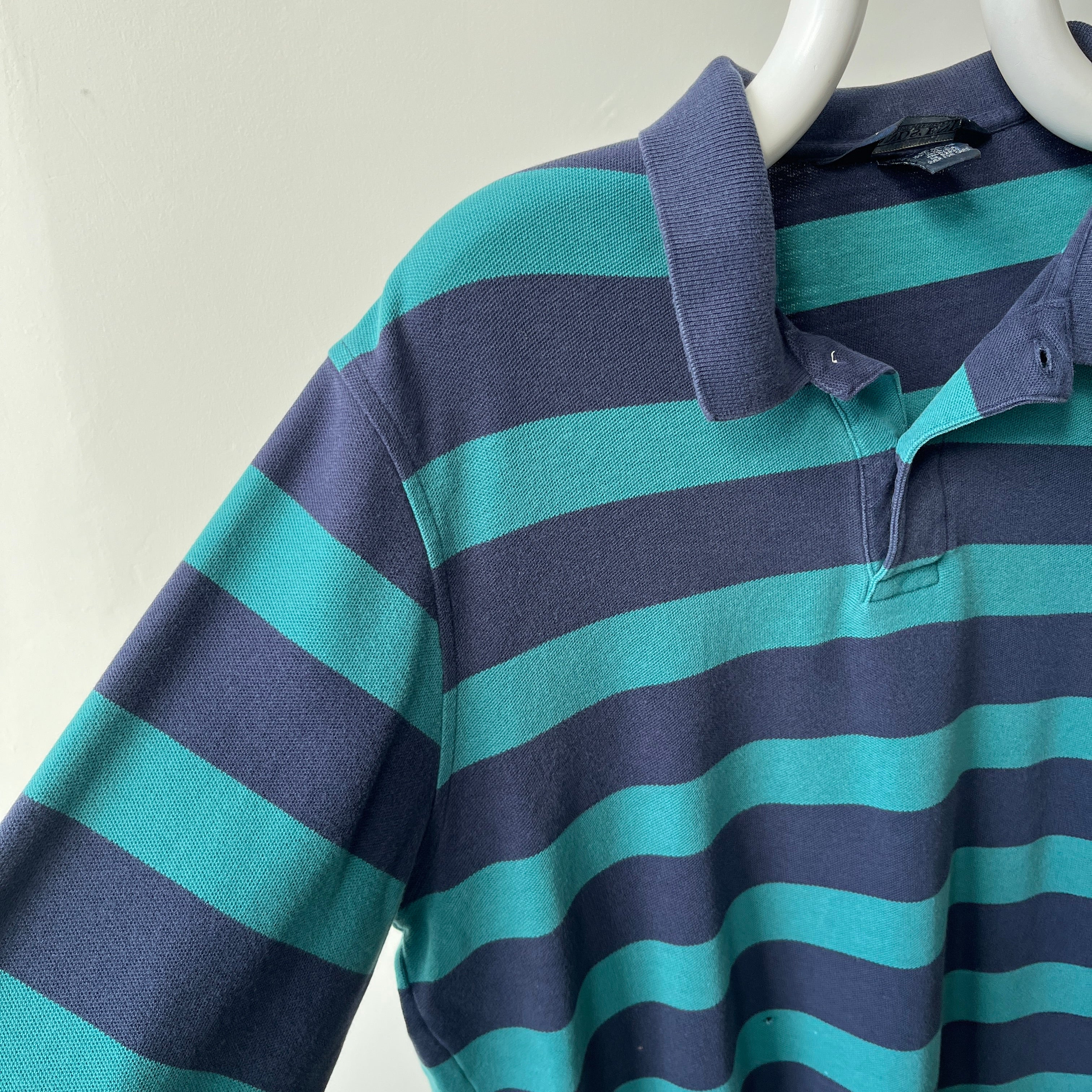 1990s Land's End Long SLeeve Striped Polo Shirt