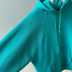 1980s Discus Medium Weight Luxury Teal Hoodie - IYKYK