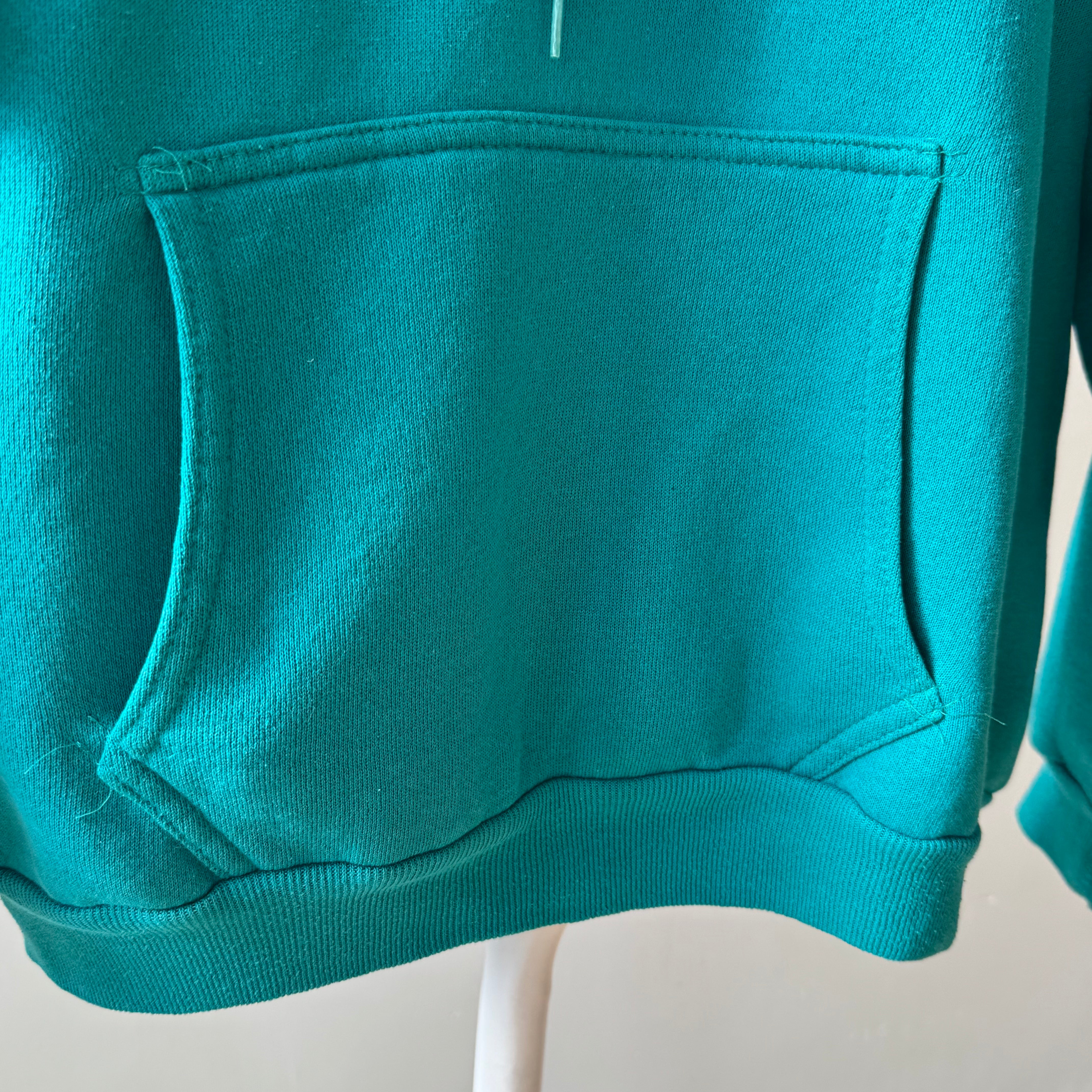 1980s Discus Medium Weight Luxury Teal Hoodie - IYKYK