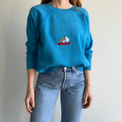 1980s DIY Needlepoint Sailboat Sweatshirt - Awwwwww