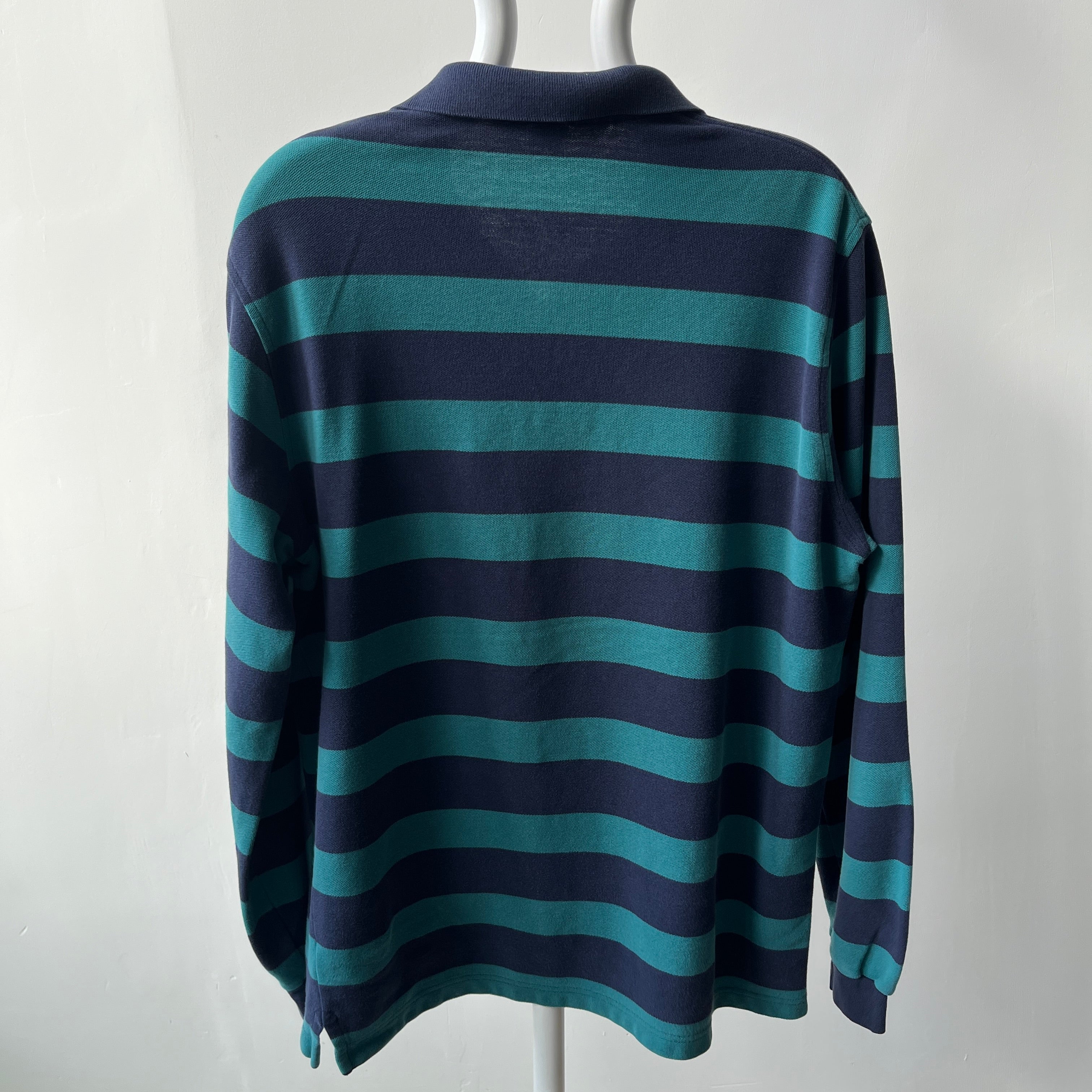 1990s Land's End Long SLeeve Striped Polo Shirt