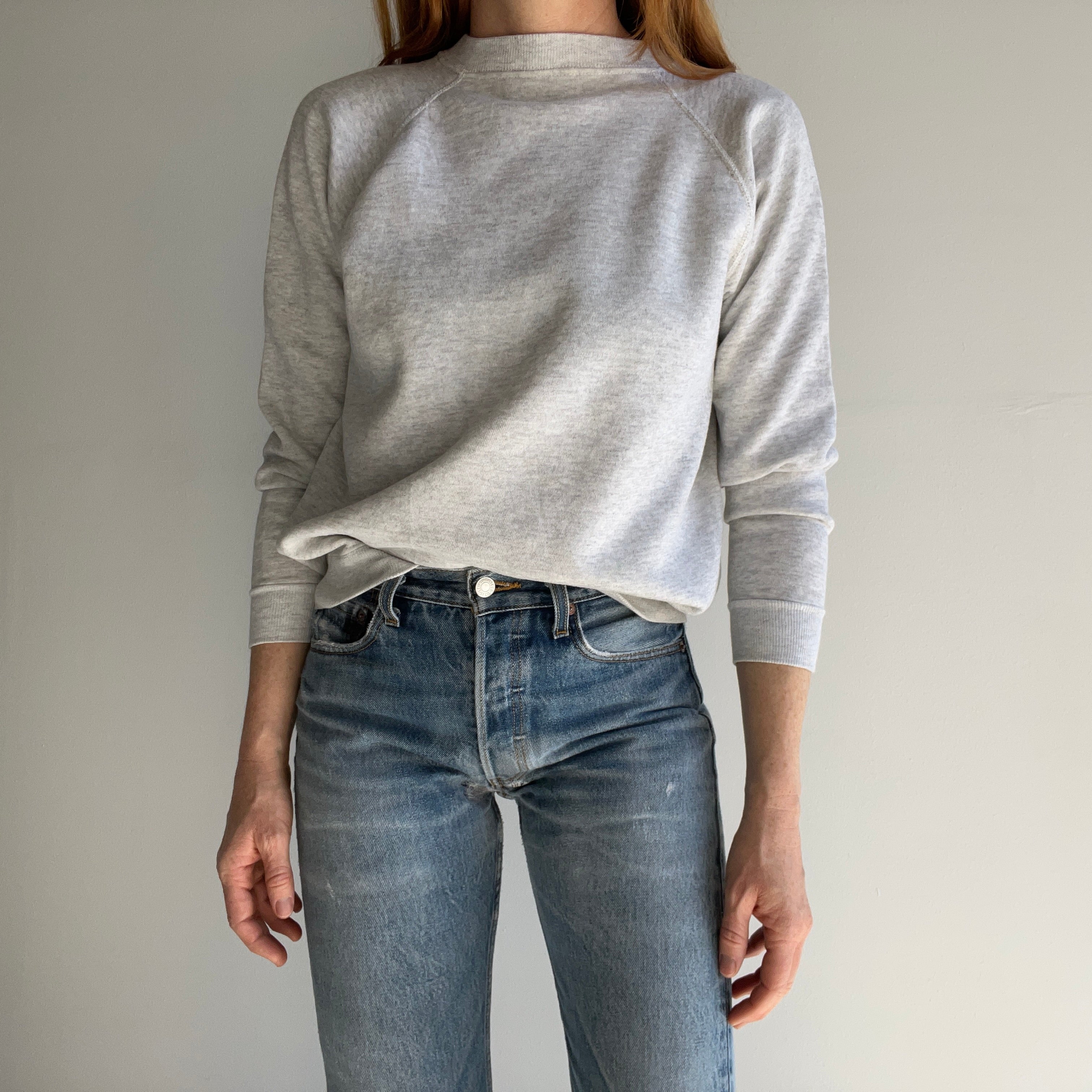 1980s Light Heather Gray Raglan Sweatshirt