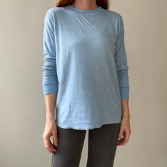1970s Blank Baby Blue Double Layered Long Sleeve Shirt - Long Johns Style
