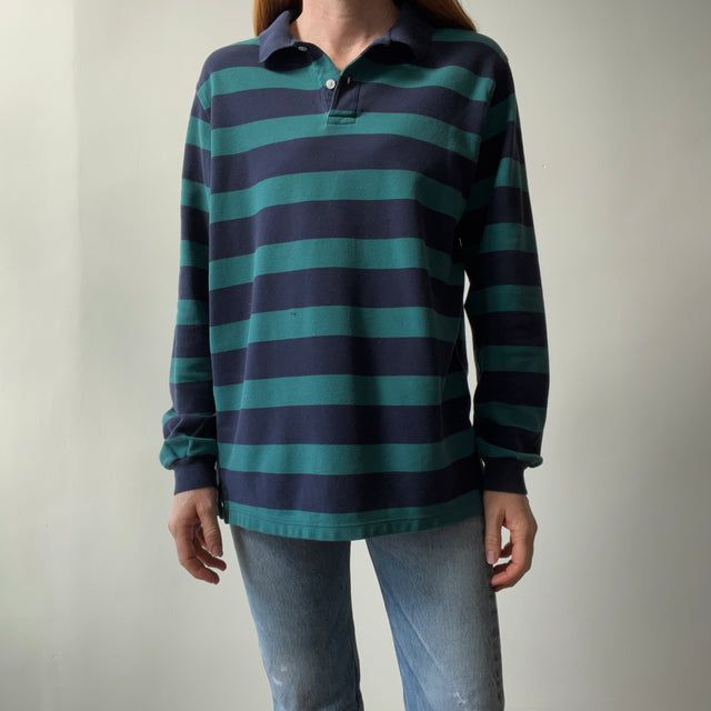 1990s Land's End Long SLeeve Striped Polo Shirt