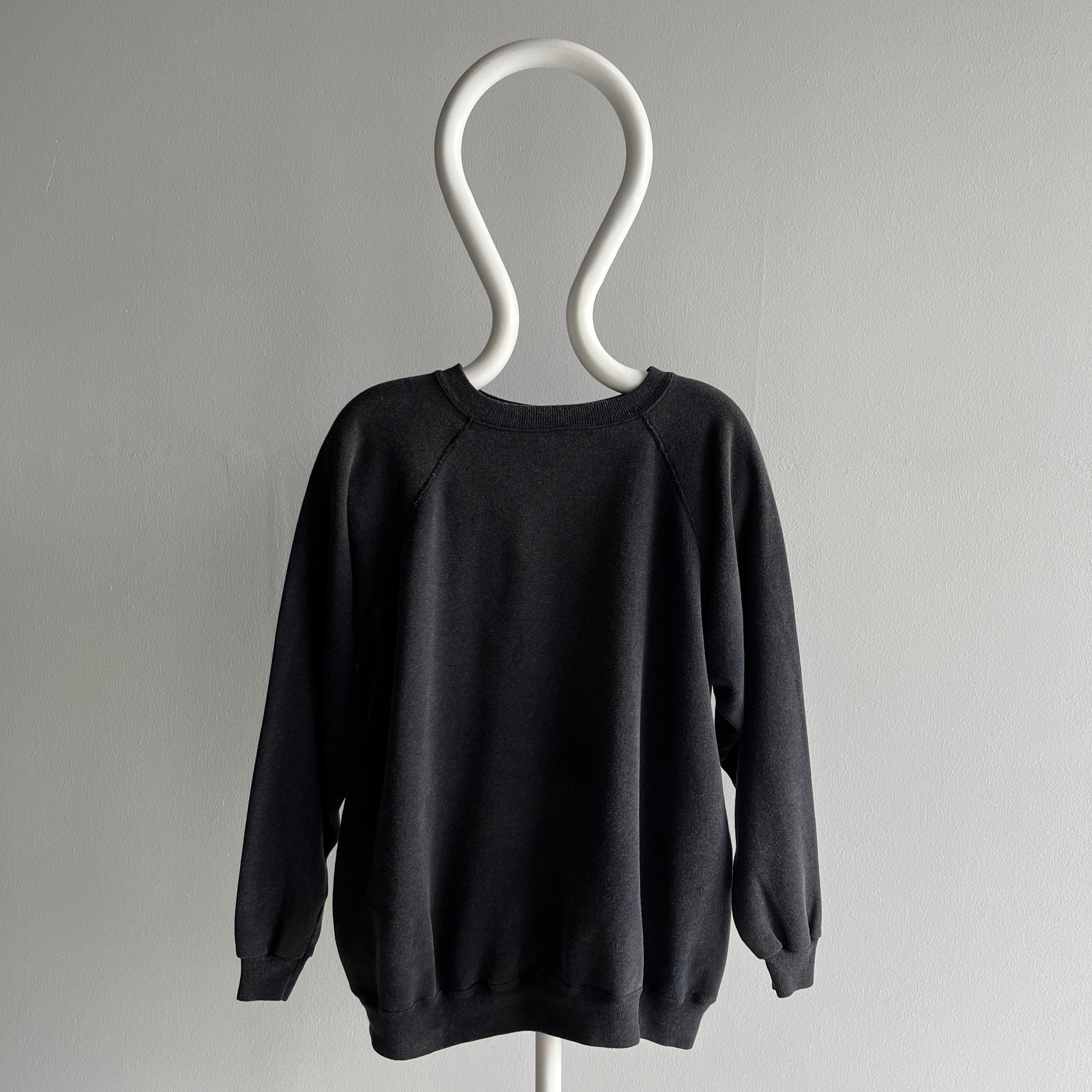 1980s Soft, Slouchy, Luxurious, Stained (but cool) Faded Black/Gray Sweatshirt