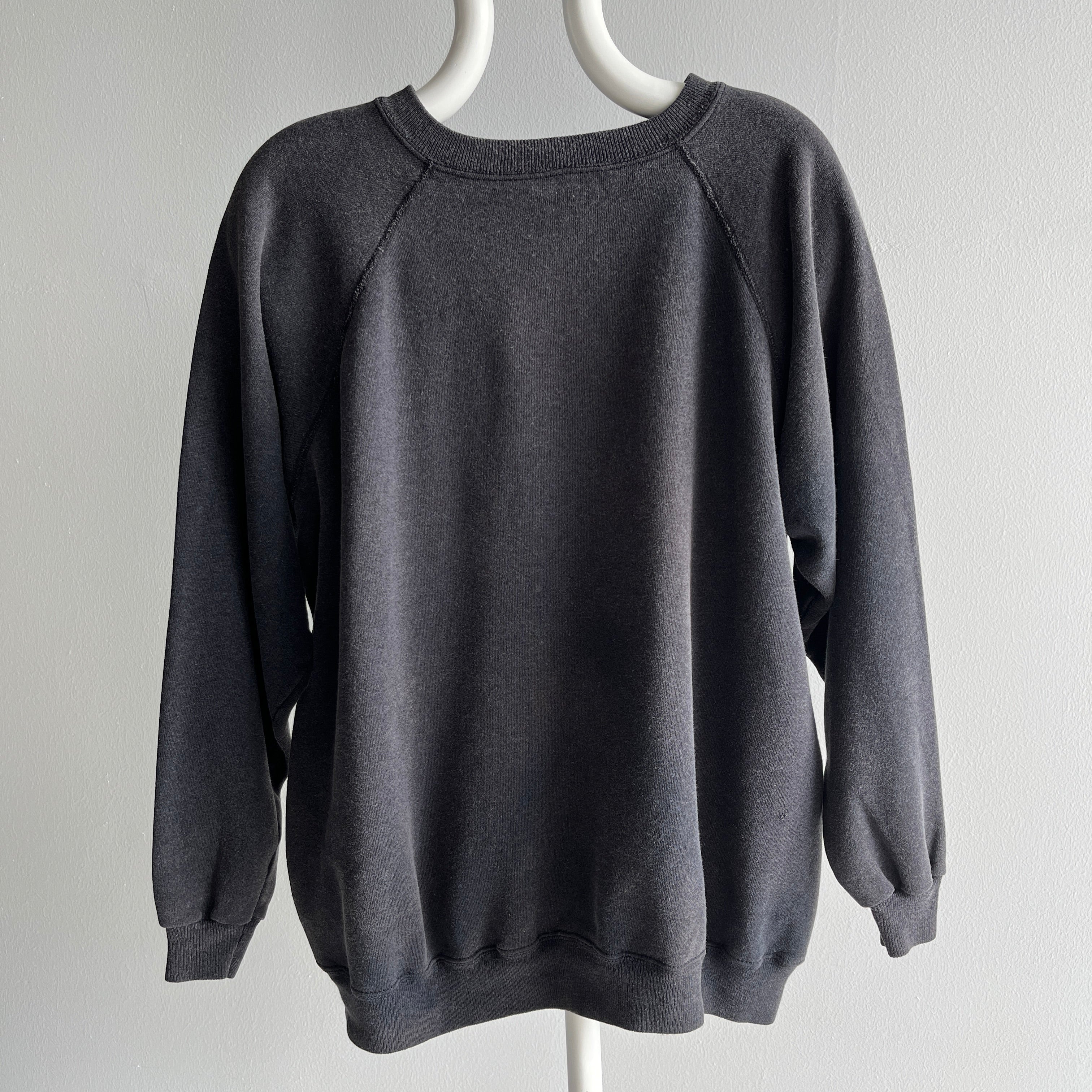 1980s Soft, Slouchy, Luxurious, Stained (but cool) Faded Black/Gray Sweatshirt