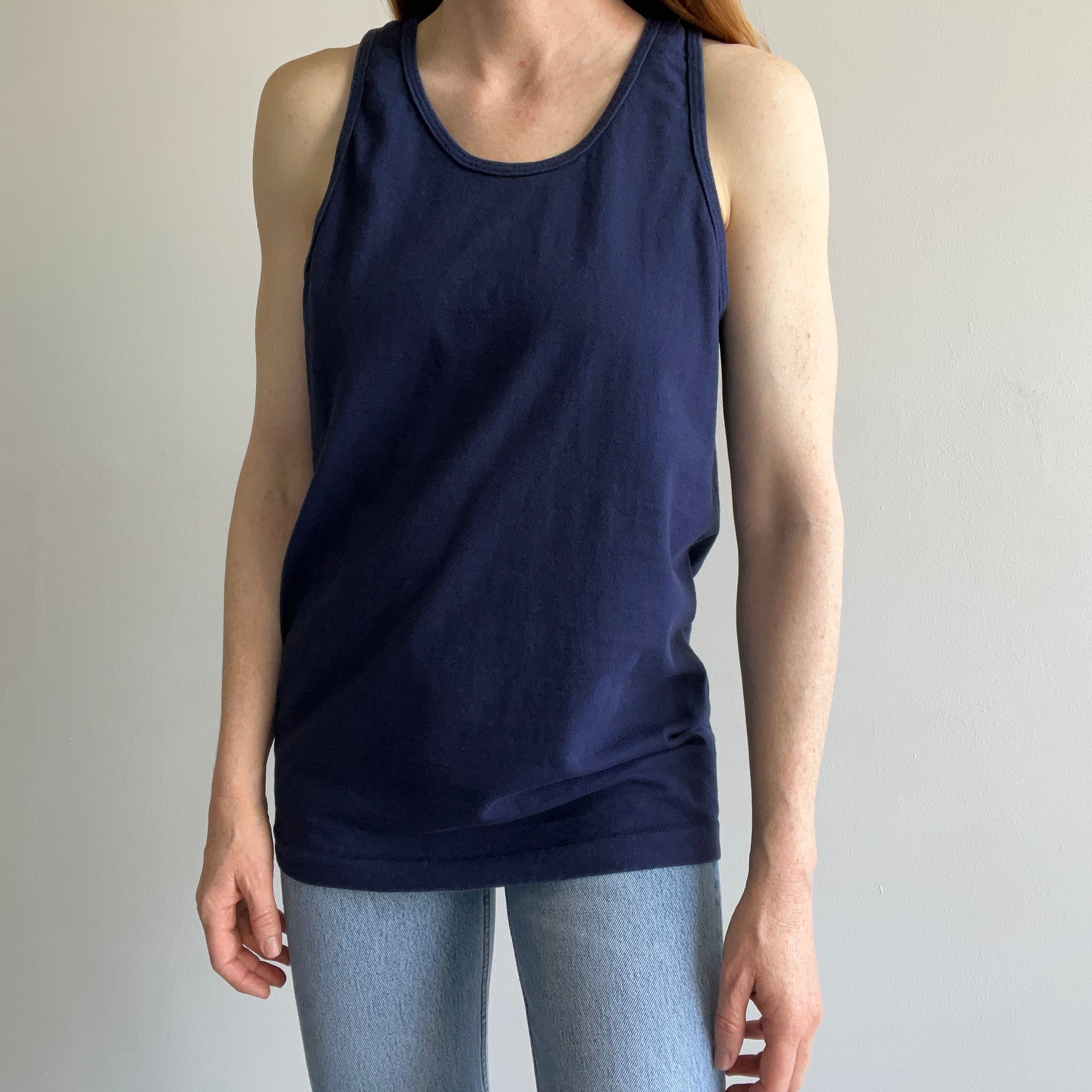 1980s Blank Navy Cotton Tank Top by FOTL