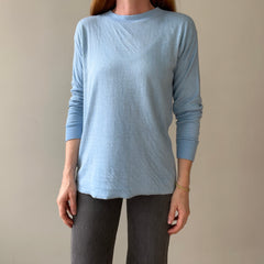 1970s Blank Baby Blue Double Layered Long Sleeve Shirt - Long Johns Style