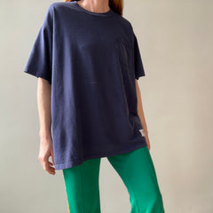 1990s Blank Navy Blue Pocket T Shirt
