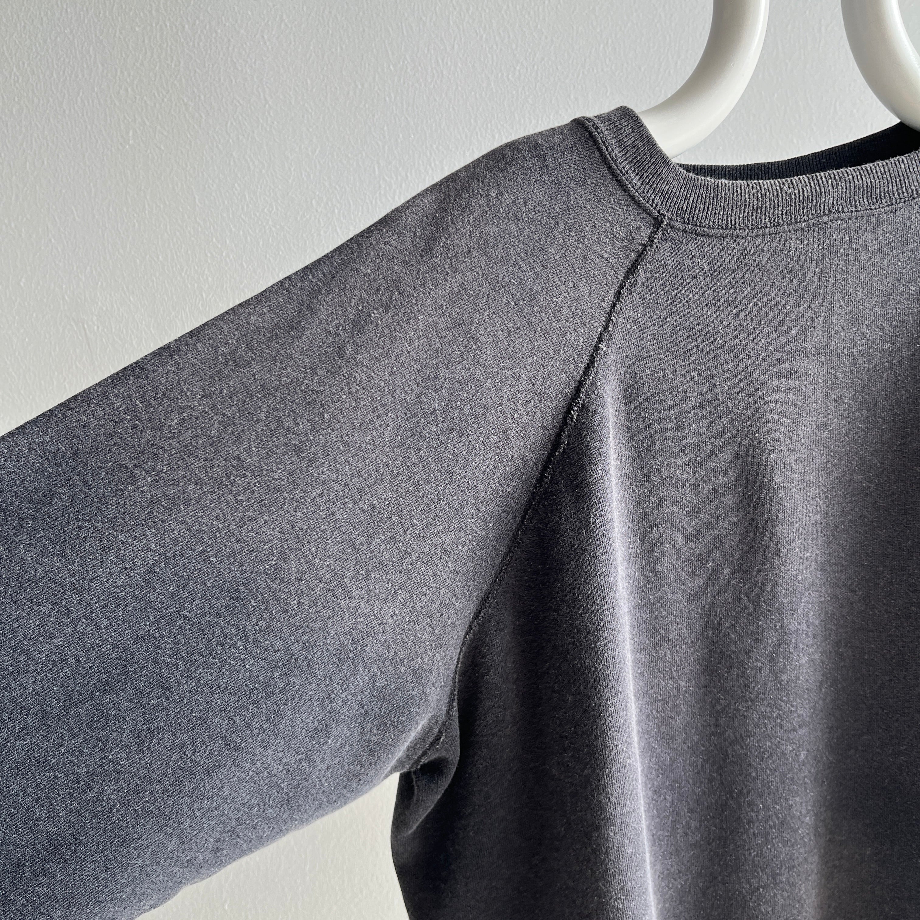 1980s Soft, Slouchy, Luxurious, Stained (but cool) Faded Black/Gray Sweatshirt