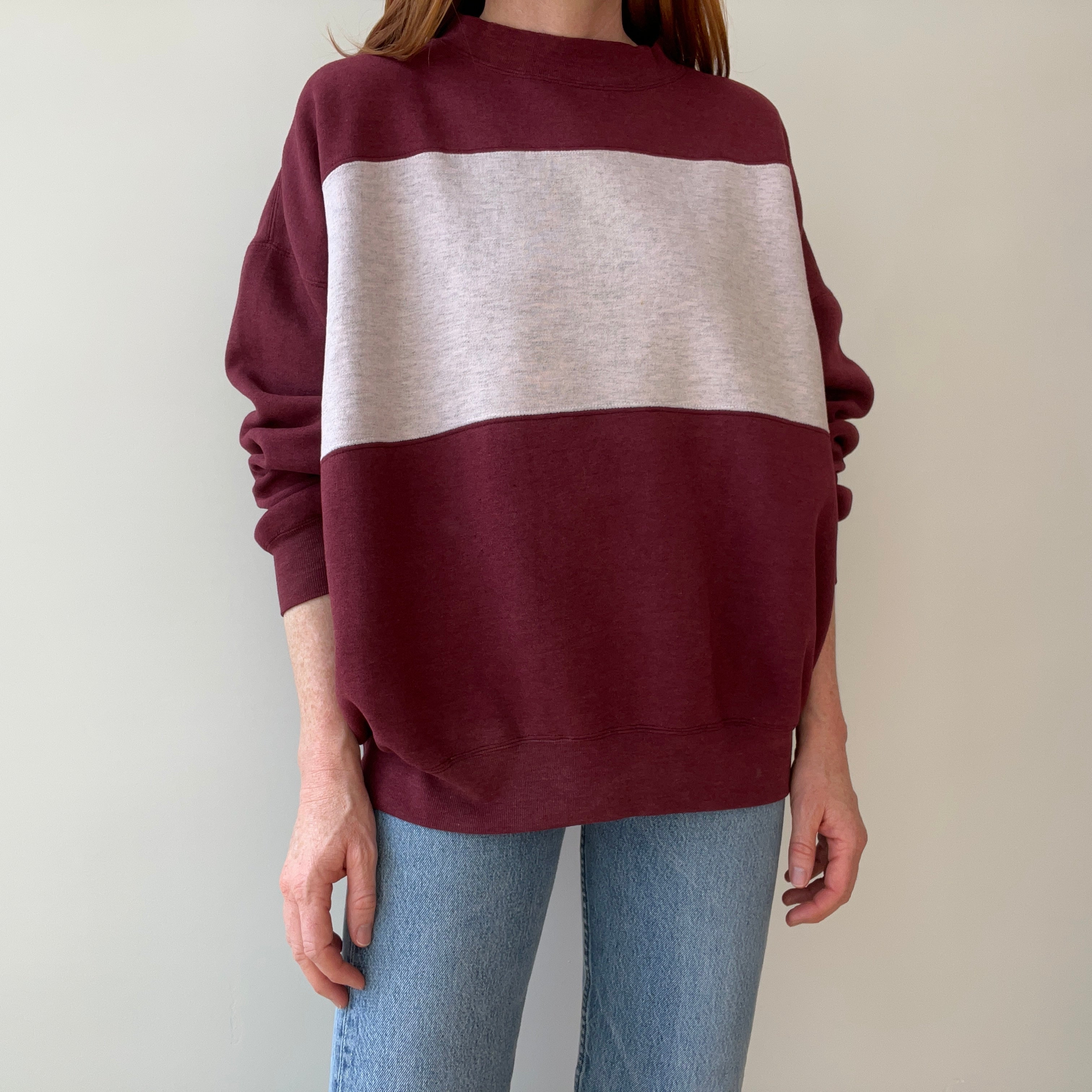 1980/90s Color Block Sweatshirt - Gray and Maroon