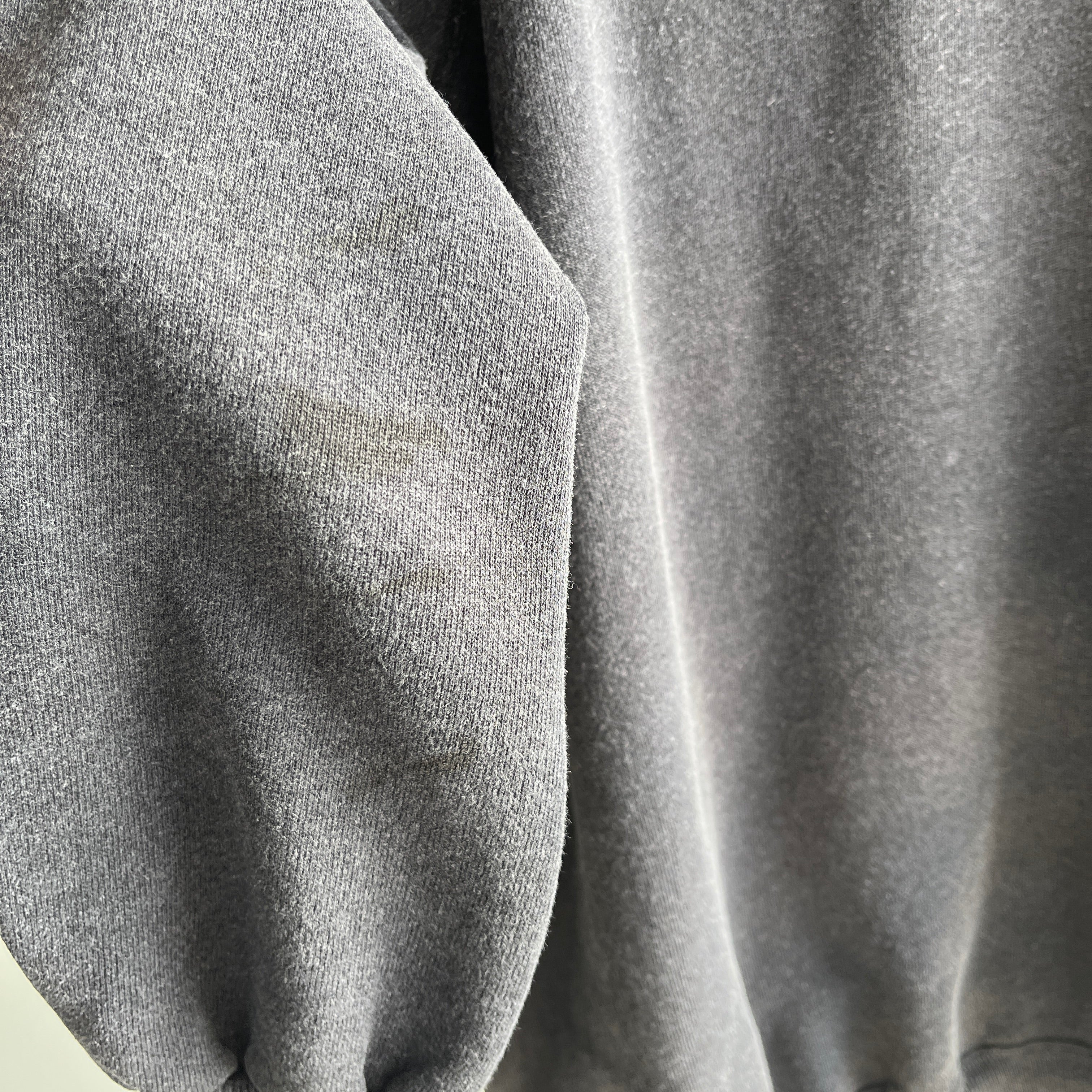 1980s Soft, Slouchy, Luxurious, Stained (but cool) Faded Black/Gray Sweatshirt