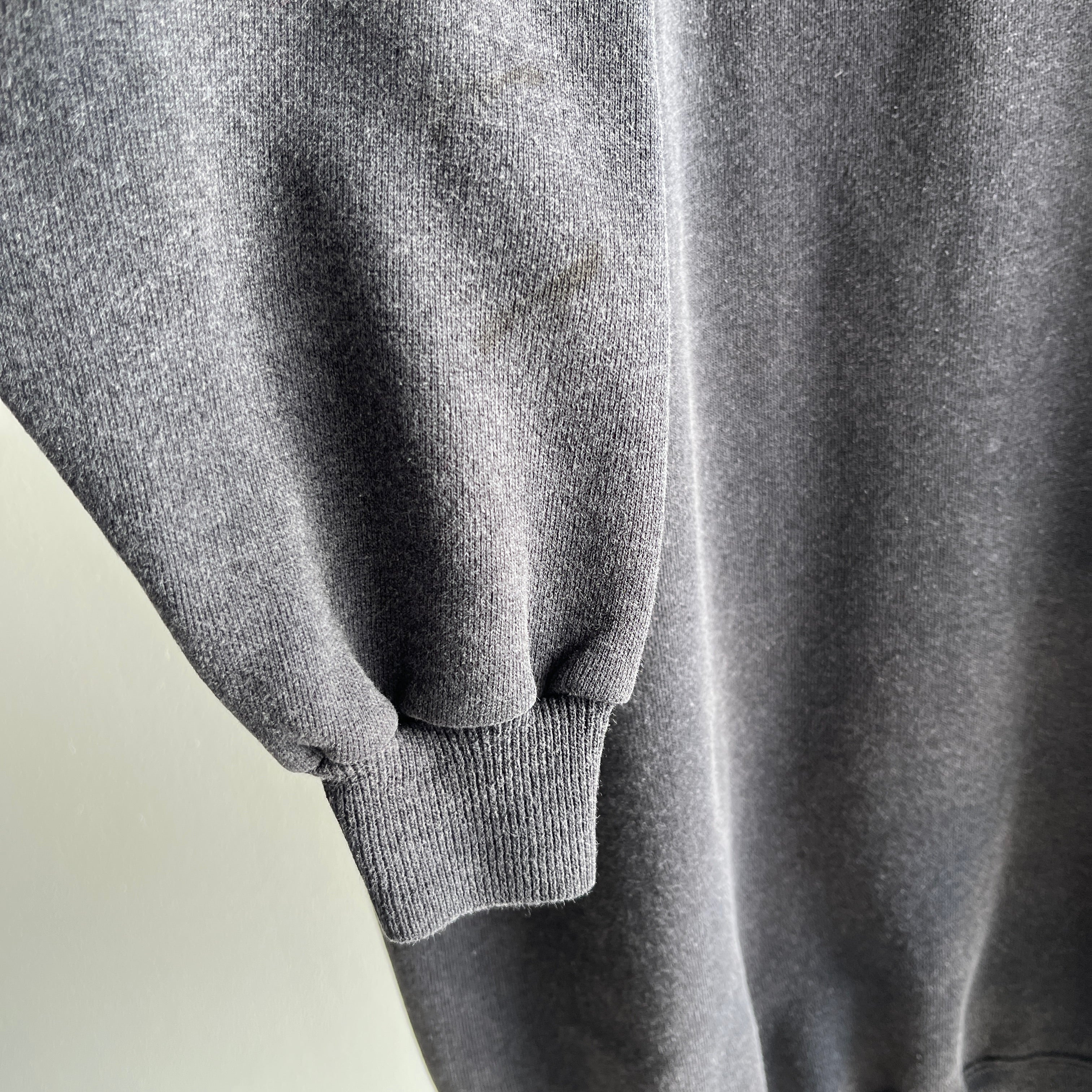 1980s Soft, Slouchy, Luxurious, Stained (but cool) Faded Black/Gray Sweatshirt