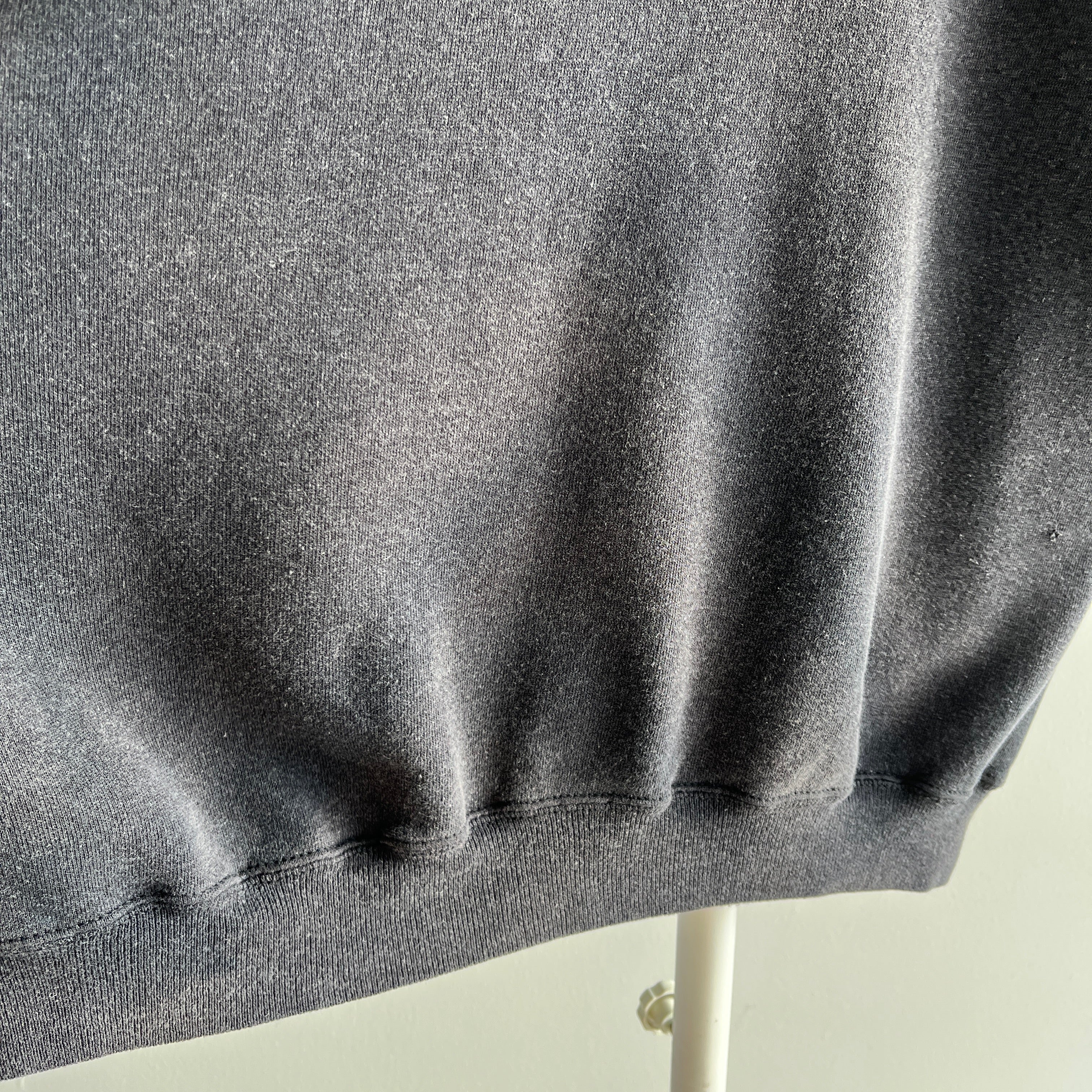 1980s Soft, Slouchy, Luxurious, Stained (but cool) Faded Black/Gray Sweatshirt