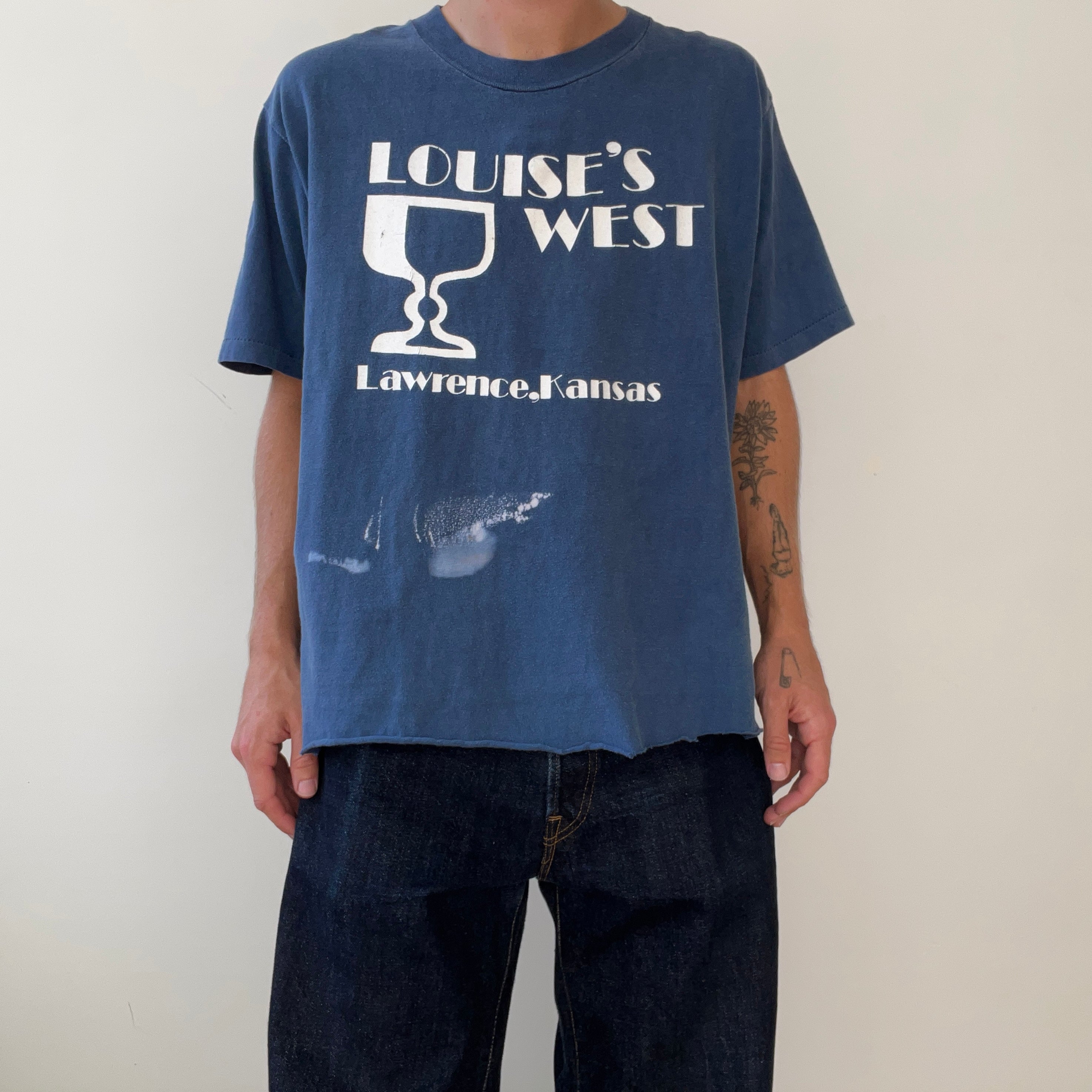 1980s Navy Blue Louises's West Lawrence, Kansas T Shirt - !!!