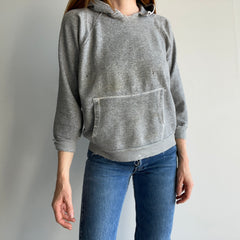 1970s Small Shredded and Stained Blank Gray Hoodie