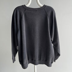 1980s Soft, Slouchy, Luxurious, Stained (but cool) Faded Black/Gray Sweatshirt