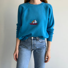 1980s DIY Needlepoint Sailboat Sweatshirt - Awwwwww