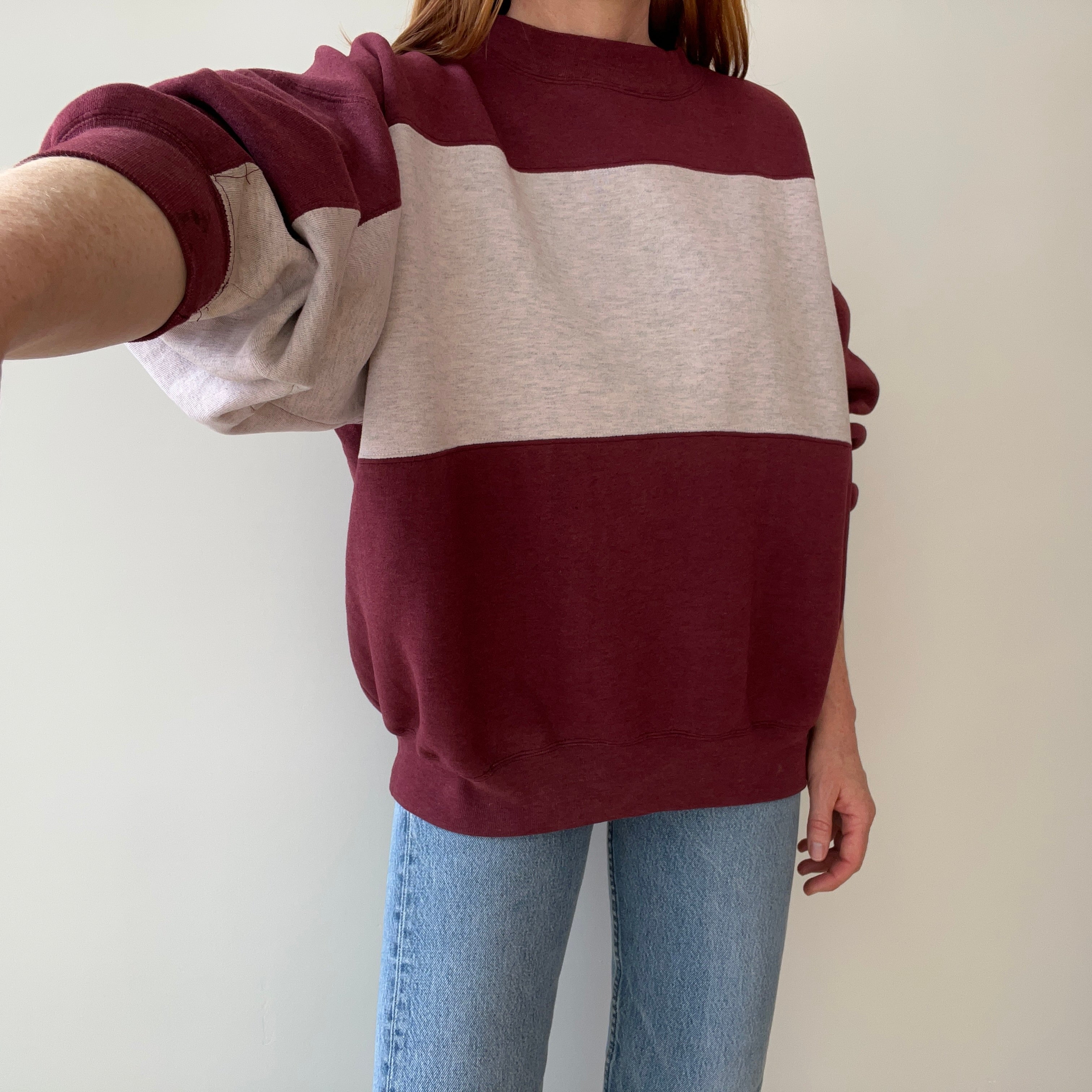 1980/90s Color Block Sweatshirt - Gray and Maroon