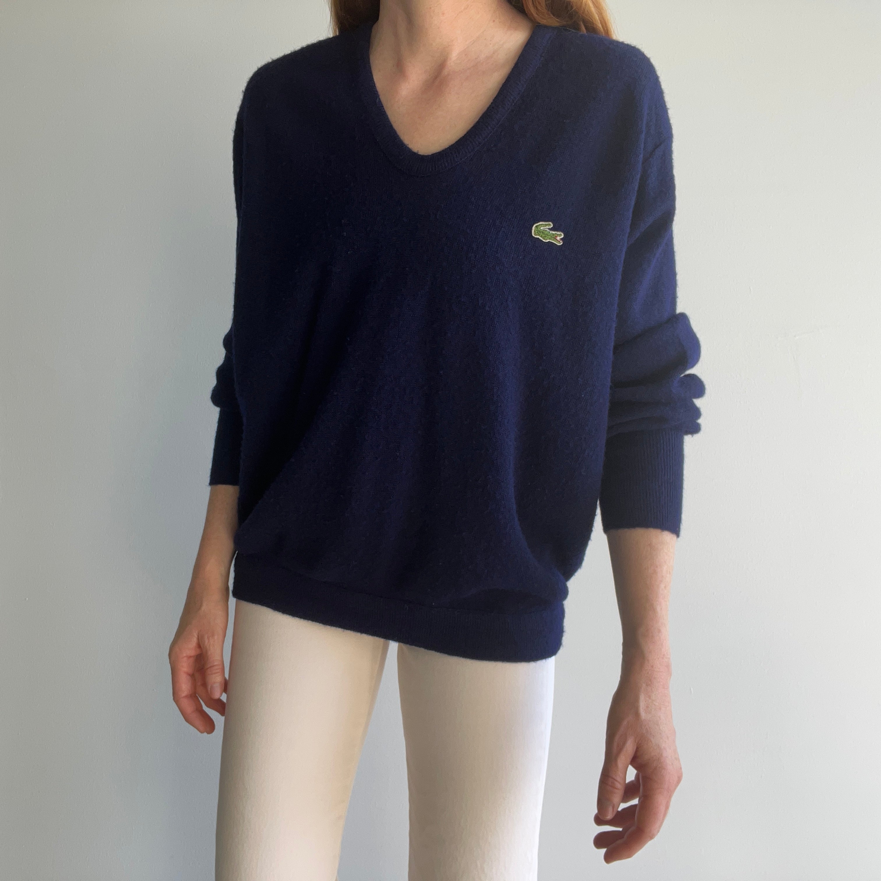 1970s Navy Izod Lacoste V-Neck Sweater