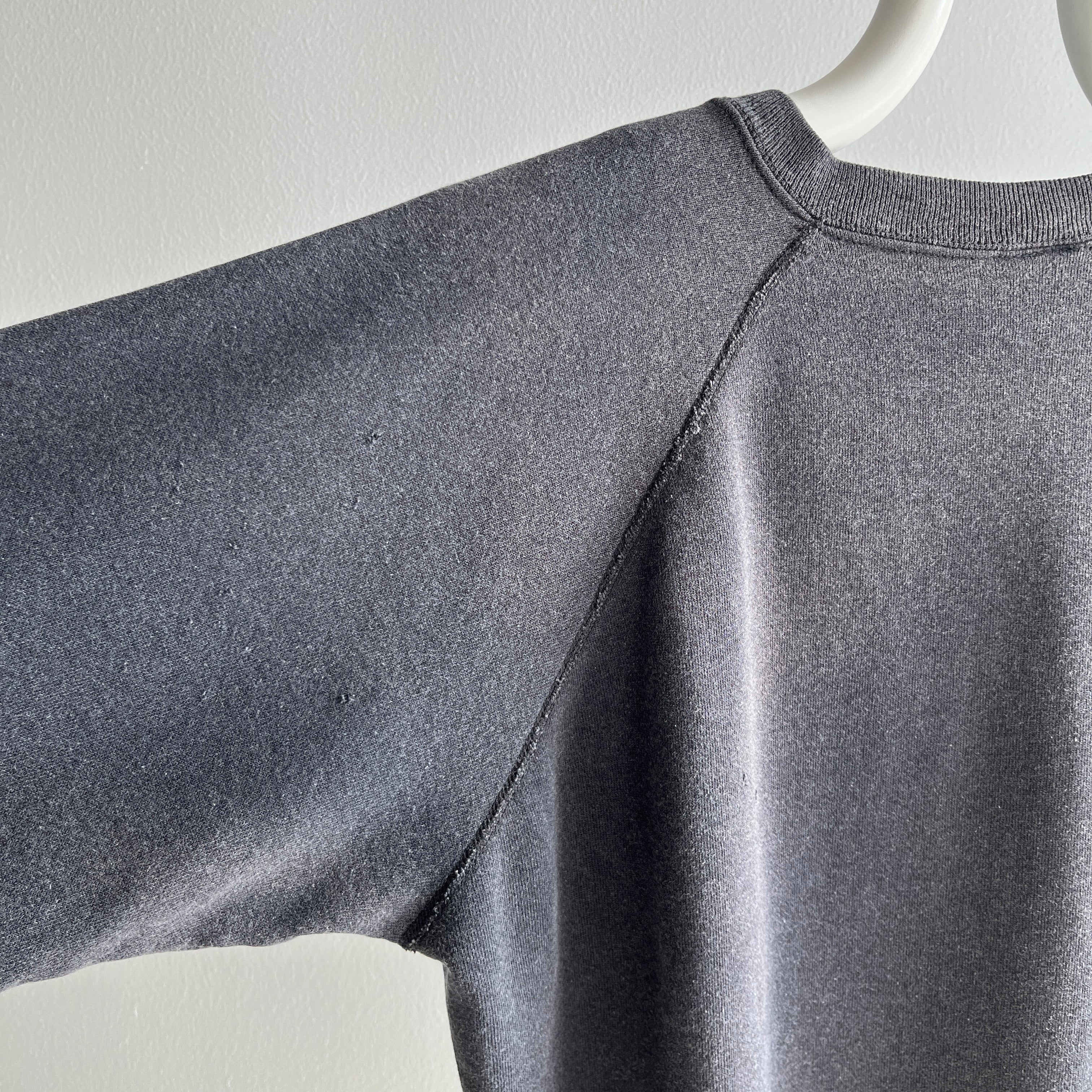 1980s Soft, Slouchy, Luxurious, Stained (but cool) Faded Black/Gray Sweatshirt