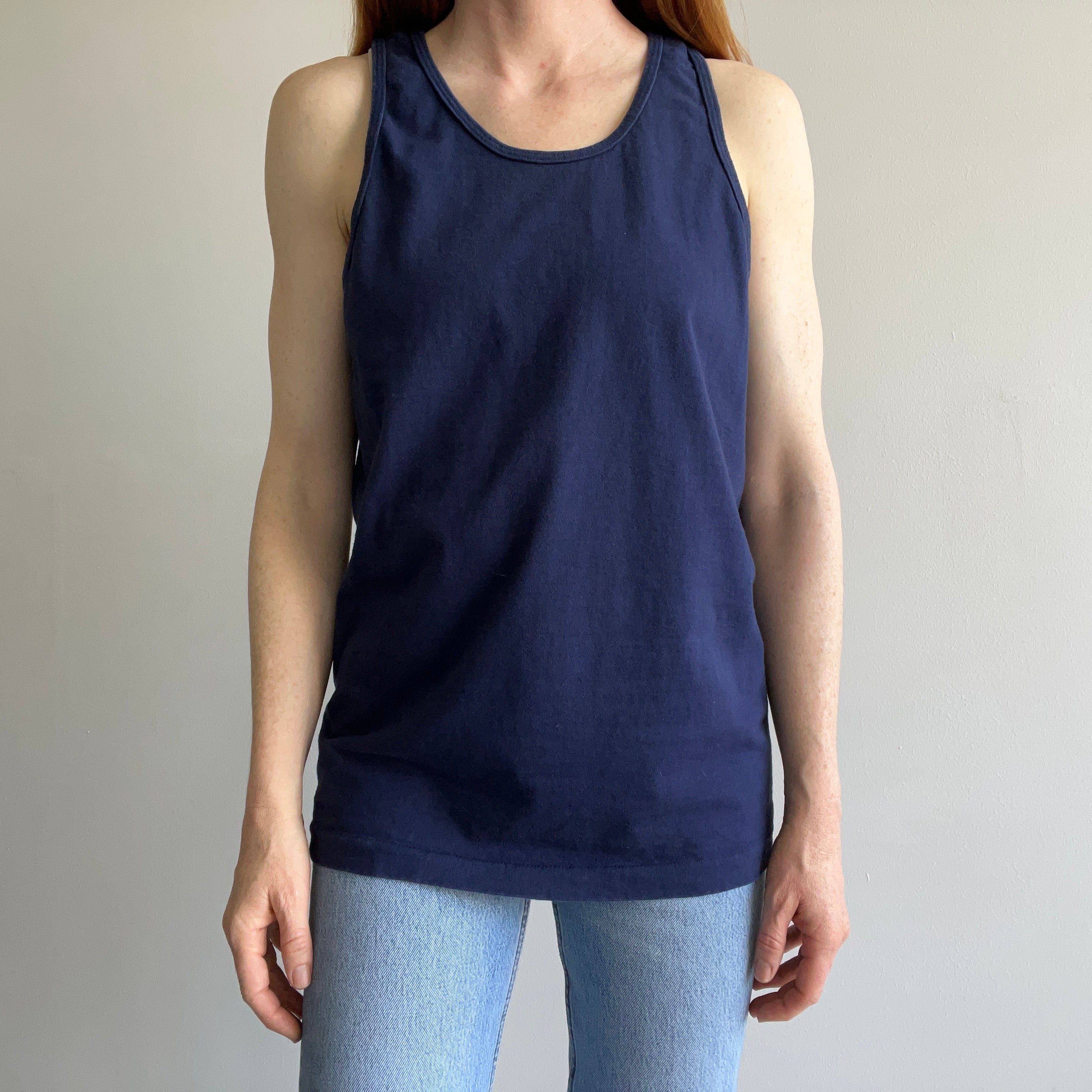 1980s Blank Navy Cotton Tank Top by FOTL