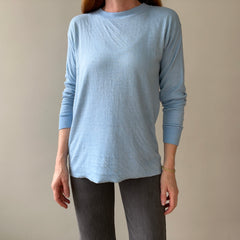 1970s Blank Baby Blue Double Layered Long Sleeve Shirt - Long Johns Style