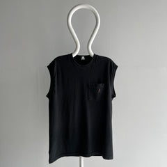 1990s FOTL Cotton Blank Black Muscle Tank with Brown Paint on the Pocket