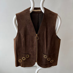 1970s Suede Vest with Talon Zipper - Amazing lining - Woodstock Era!