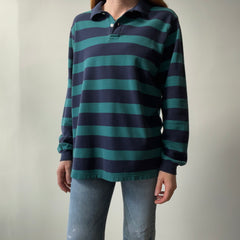 1990s Land's End Long SLeeve Striped Polo Shirt